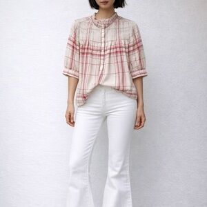 FRAME Smocked Plaid Prairie Blouse Small Cottagecore Peasant Top